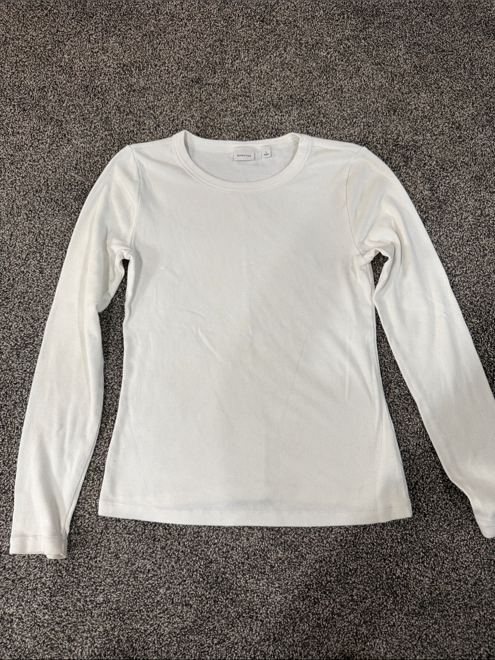 Babaton White Long-Sleeve Ribbed CrewNeck Tee